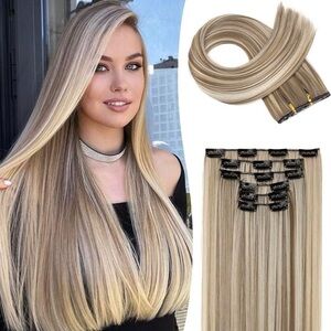 ash brown mixed ash blonde hair extensions.